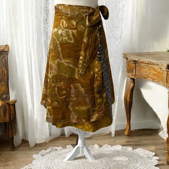 Vintage 100% Silk Reversible Wrap Skirt Size M